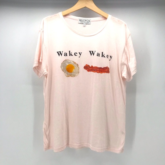 Wildfox Tops - Wildfox Wakey Wakey Breakfast Top Womens Medium Pink Eggs Bacon Short Sleeve